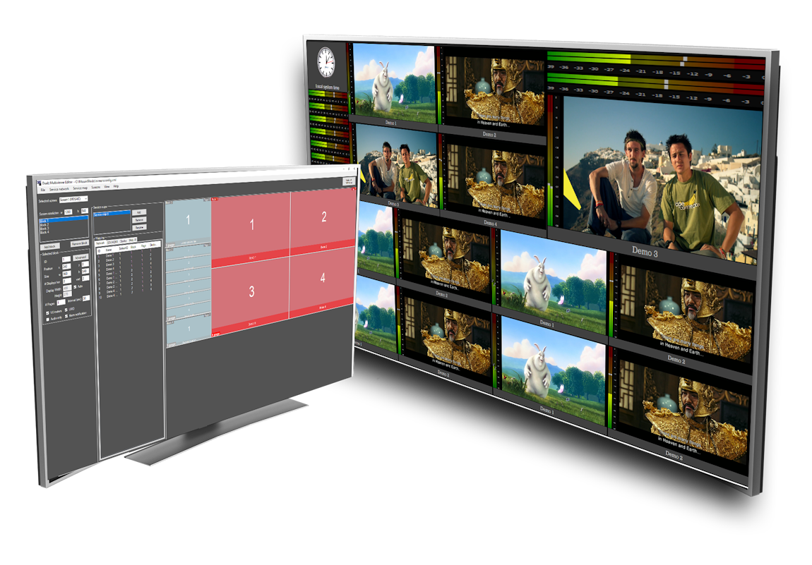 IP/OTT multiviewer showing several live streams in a grid with health indicators